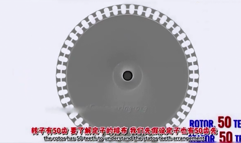事實(shí)上，定子齒數(shù)是要比轉(zhuǎn)子齒數(shù)少的，這里實(shí)際有48個(gè)。